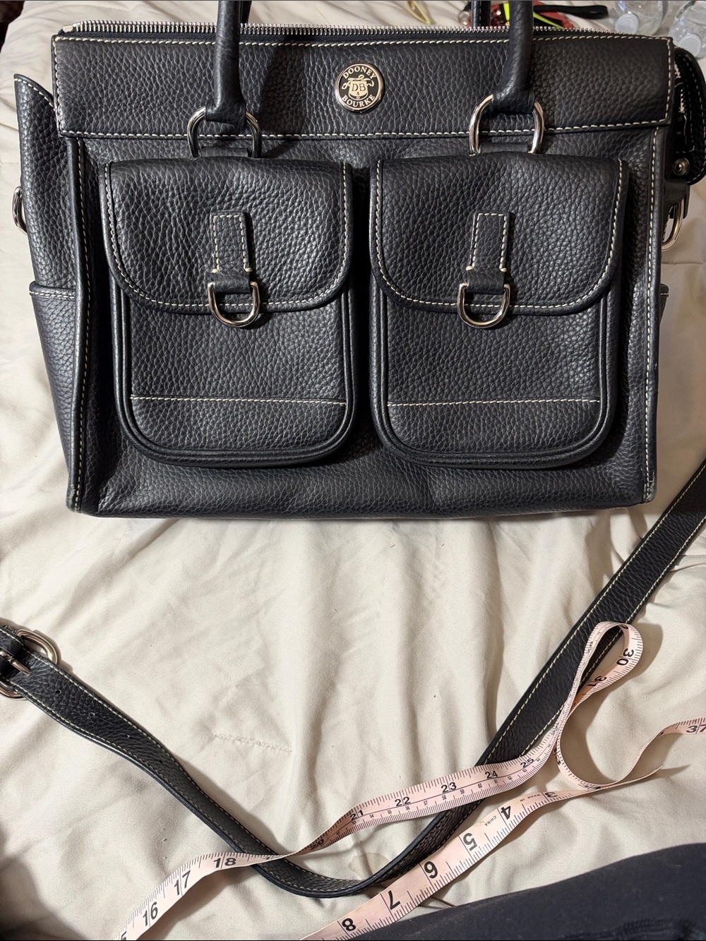 Dooney & Bourke Black Pebbled Leather Messenger with Dual Front Pockets